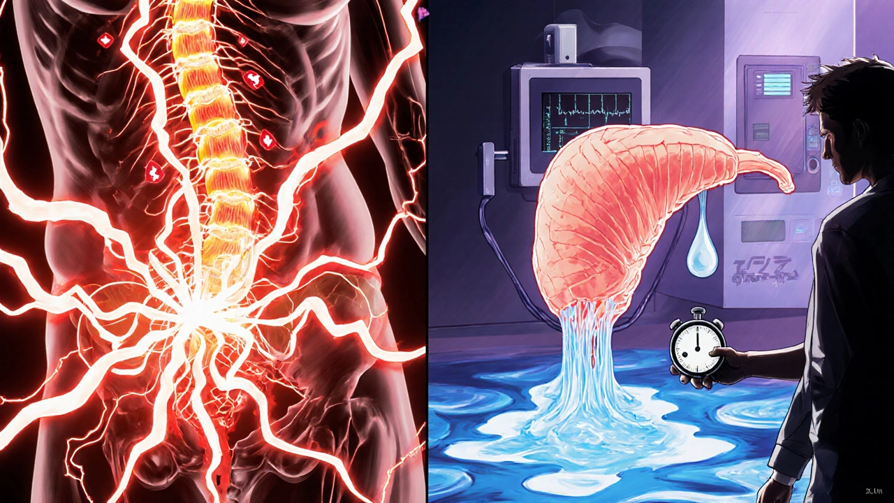 Side‑by‑side comparison of spastic overactive bladder and flaccid underactive bladder.