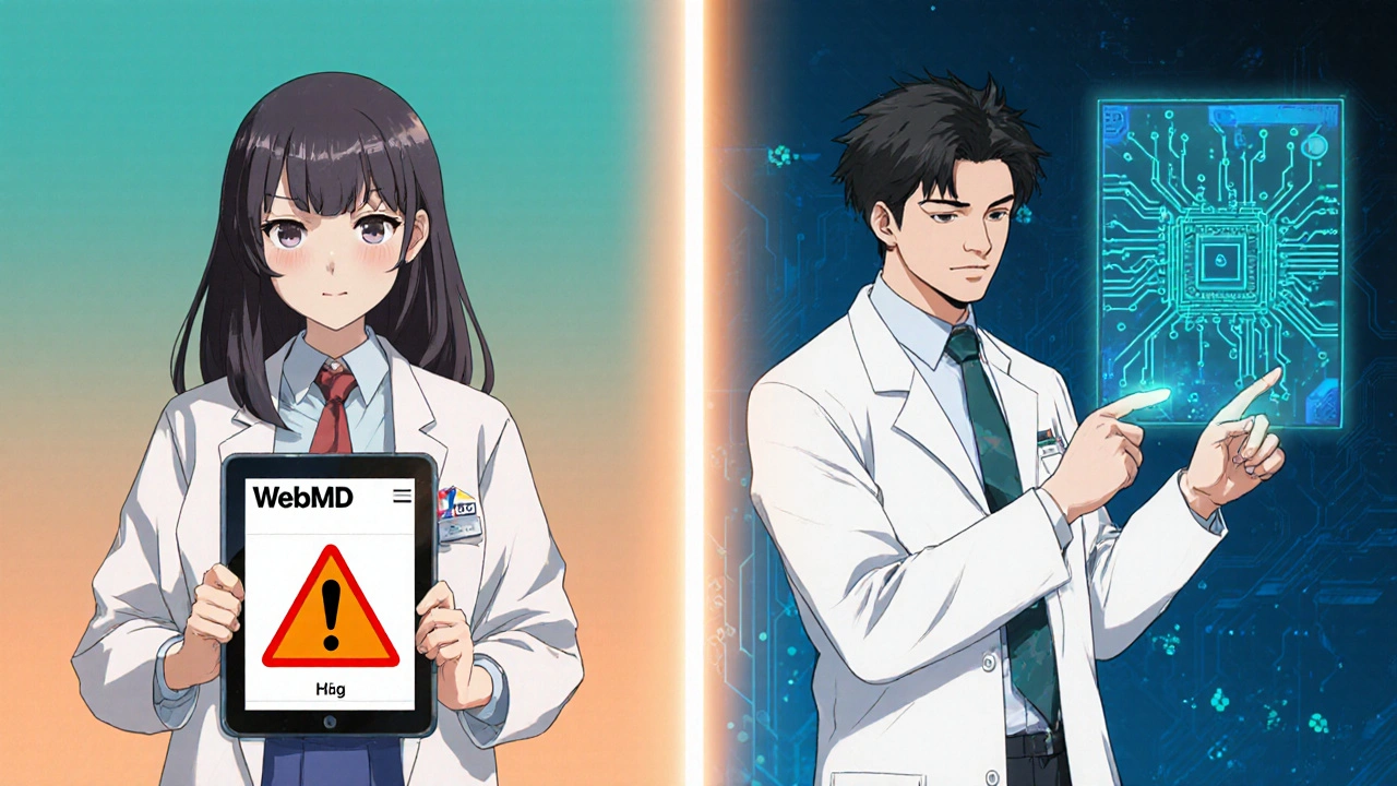 Split scene comparing two drug checker tools with distinct anime characters
