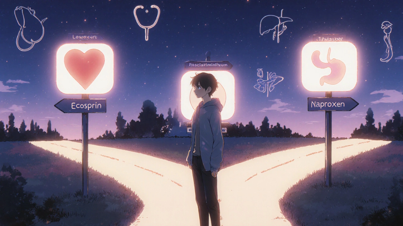 Young adult at a crossroads with icons for heart, stomach, and joint in anime style.