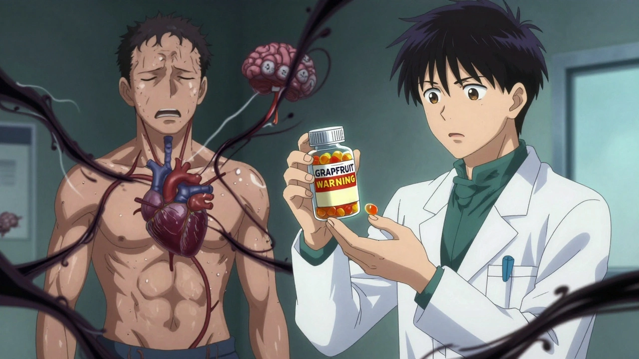 Pharmacist warning a patient as CBD energy interferes with their bloodstream and vital organs.