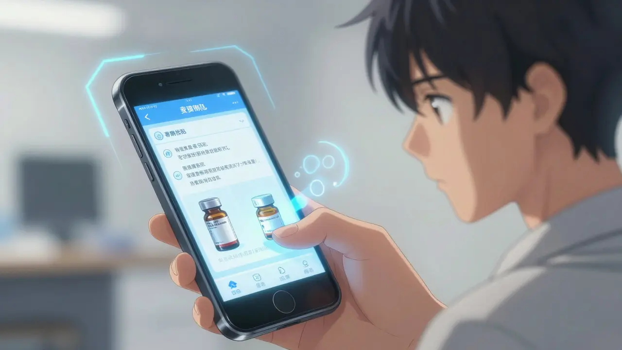 Person using a smartphone to scan a medication bottle for a clear digital instruction display